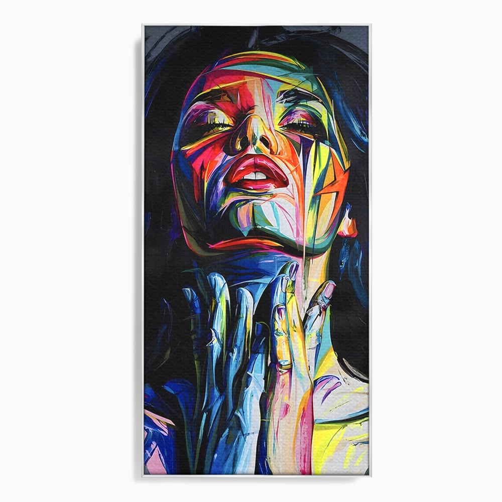 Tablou canvas cu tablou canvas cu femeie stilizata, in rama de aluminiu argintiu